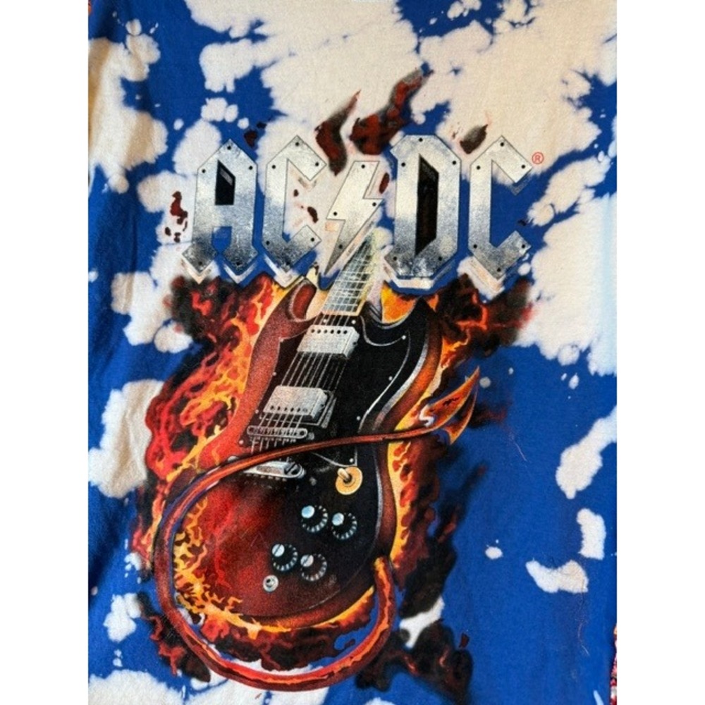 AC/DC Custom Tie Dye Upcycled Top with Floral Satin Kimono Sleeves Blue O/S - Picture 4 of 6